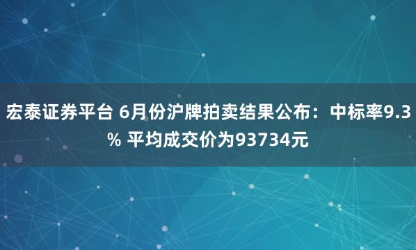 宏泰证券平台 6月份沪牌拍卖结果公布：中标率9.3% 平均成交价为93734元